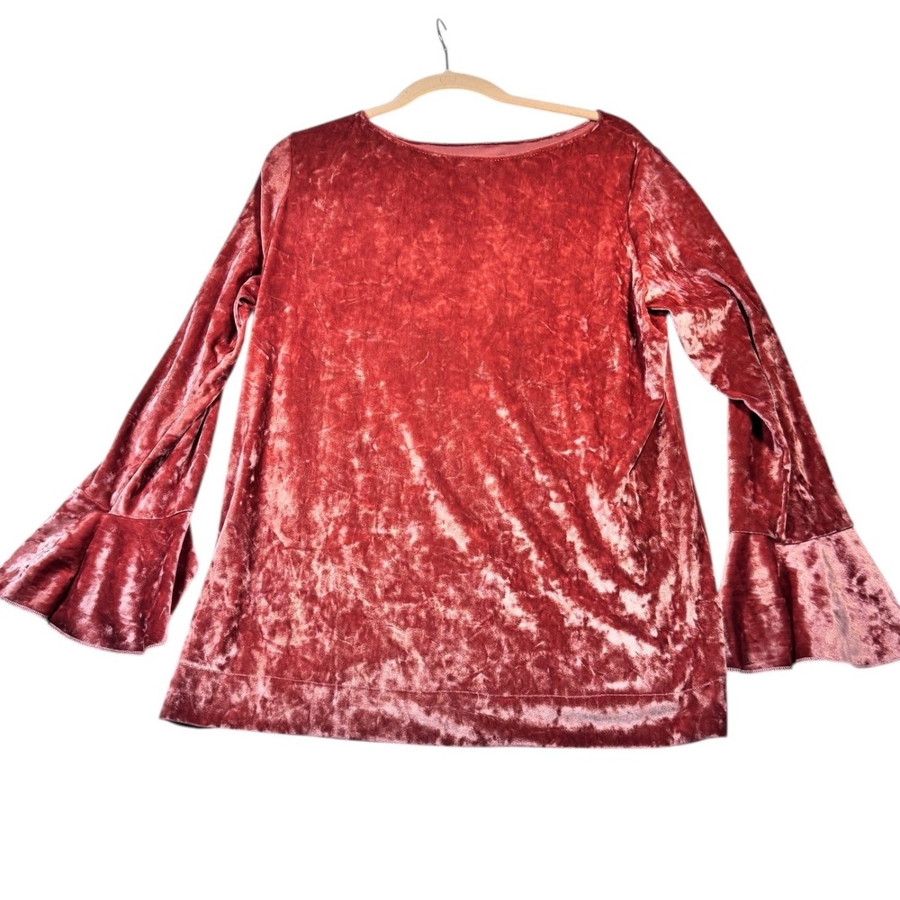 Womens Velvet‎ Bell Sleeve Top Blouse Rose Red Boho Chic Festival Large